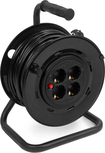 Kabelhaspel met metalen standaard, 4 stopcontacten, 25 m
