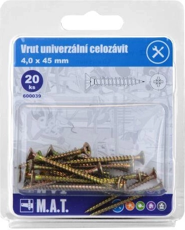 Vis universelle à filetage total 4 × 45 mm, zinguée, 20 pcs