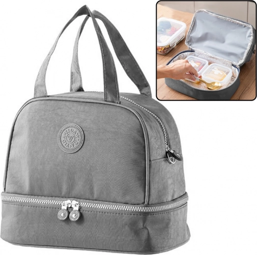 Thermo-Isoliertasche grau mit verstellbarem Trageriemen 27cm
