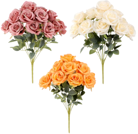 Artificial rose bouquet (12 flowers) 47 cm – mixed colors