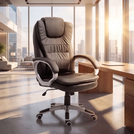 Black faux leather ergonomic office chair