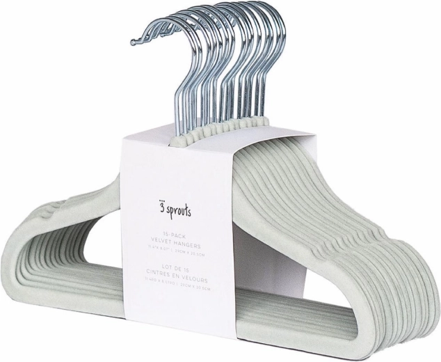 3 Sprouts velvet hangers for kids Seafoam, 15 pcs