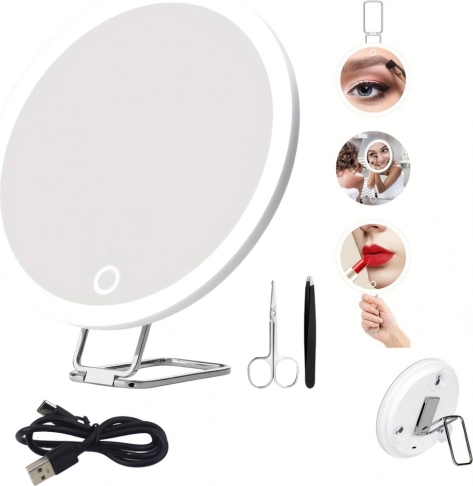 Miroir de maquillage grossissant 30× avec éclairage LED et accessoires