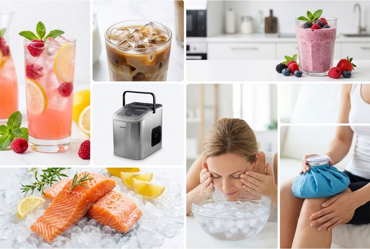 Ice for drinks, the kitchen, and fast cooling