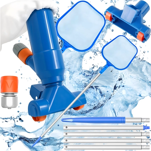 Pool and Hot Tub Cleaning Kit – Handheld Vacuum with Brush and Skimmer Net