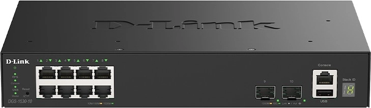 Smart managed switch D-Link DGS-1530-10/E met 8 gigabitpoorten en 2 10G SFP+-poorten