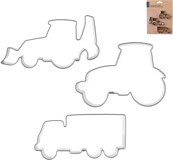 Stainless steel construction-themed cookie cutters, 3 pcs
