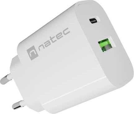 Natec Ribera Netzladegerät 20 W USB-A + USB-C, weiß