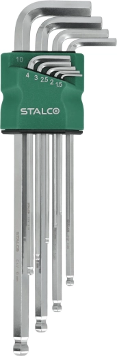 Stalco set inbussleutels HEX 1,5–10 mm, verlengd met kogelkop, 9 st.