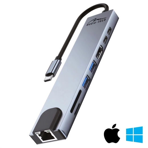 8-in-1 dockingstation met gigabit LAN en USB‑C PD