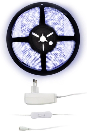 Ruban LED Solight avec adaptateur et interrupteur 5 m IP65 blanc froid