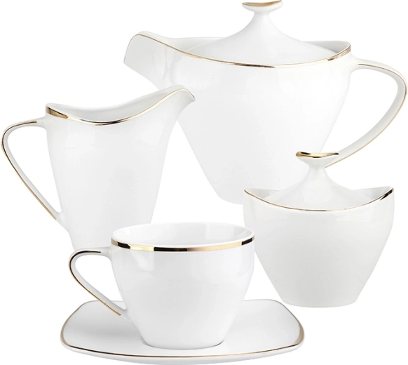Service à café MariaPaula Moderna carré avec décor doré pour 6 personnes, 15 pièces