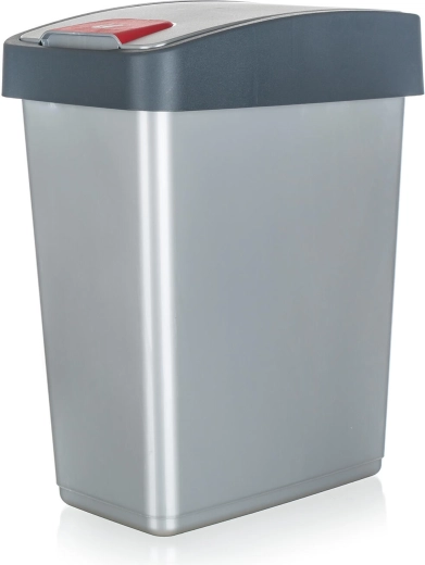 Kipp-Abfalleimer 25 l, rechteckig, Kunststoff, silber/grau