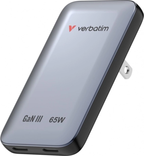 Verbatim Essentials Slim GaN-oplader 65 W met 2× USB-C (US/UK/EU) grijs