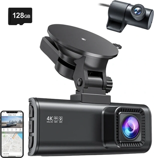 Dashcam REDTIGER F7NP Wi‑Fi 4K + 1080p met 128GB-kaart
