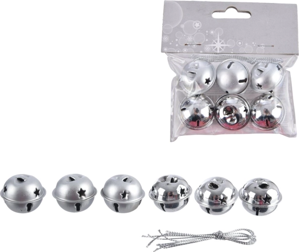 Grelots métalliques à suspendre couleur argent (6 pcs)