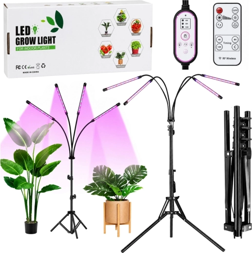 LED grow light with tripod, 4 panels and remote control