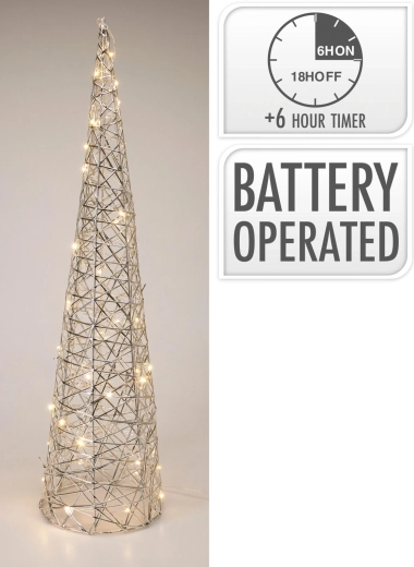 Décoration LED pyramide avec minuterie, 60 cm, argentée