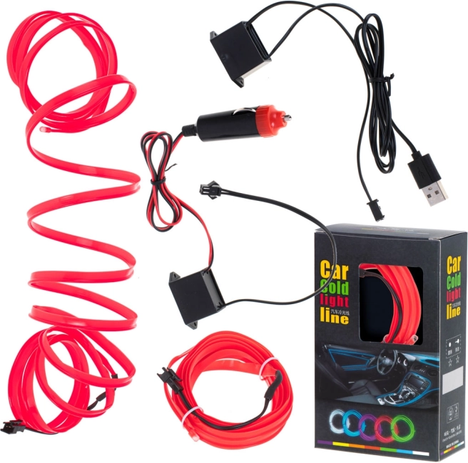 Ambient LED-verlichting voor auto en interieur, 3 m, rood, USB en 12 V