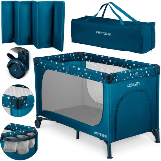 Reise-Kinderbett mit Matratze und Tasche 125 × 65 × 78 cm, Marineblau