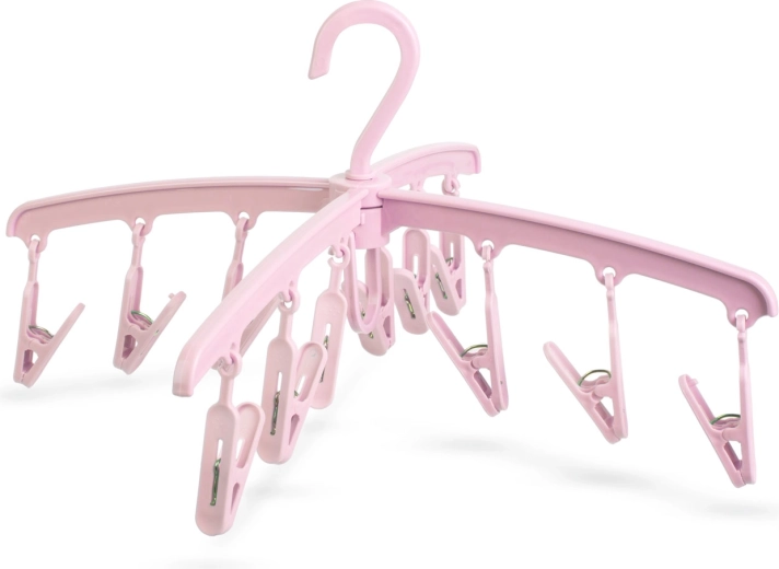 Pink hanging clothes dryer with 12 clips