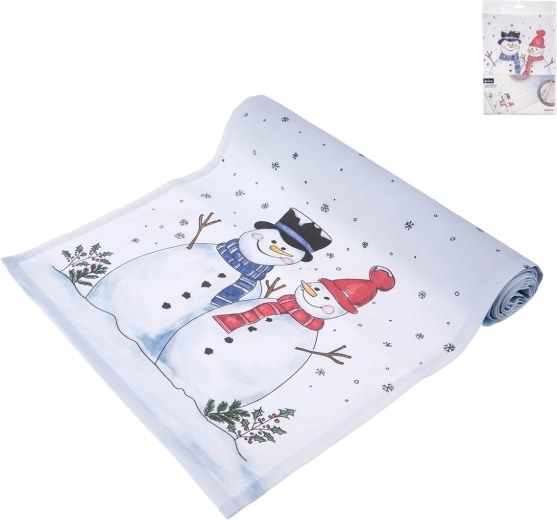 Cotton table runner with Snowman motif 160 × 30 cm