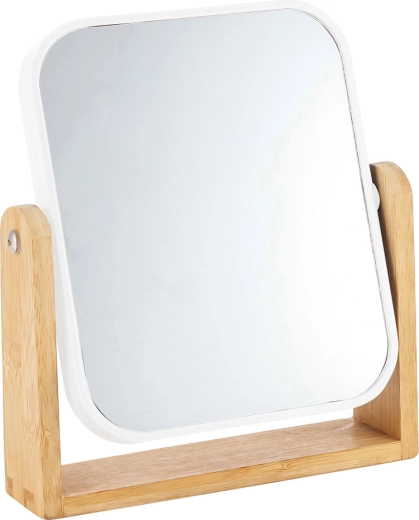 Miroir de table rectangulaire avec socle en bambou blanc 18 × 4,5 × 21 cm