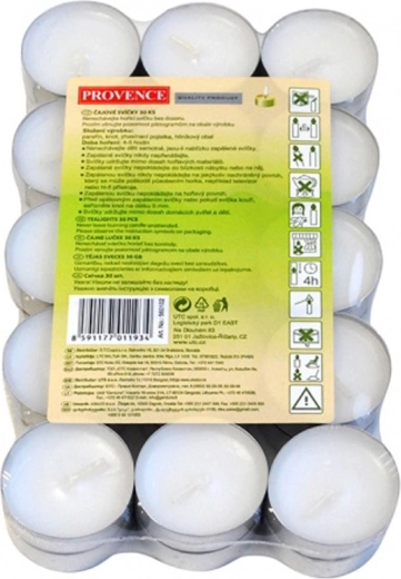 Provence tea lights, white, unscented, 30 pcs