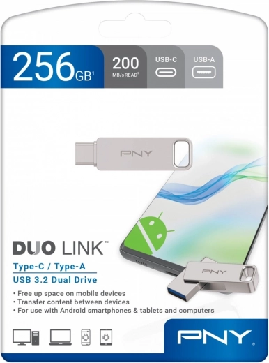 Clé USB PNY Duo Link 3.2 256 Go (USB‑C + USB‑A)