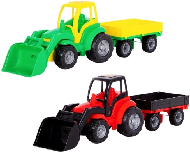 Large plastic tractor with trailer and bulldozer blade - 1 piece