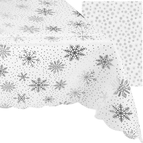 Christmas tablecloth white with snowflakes 180 x 140 cm