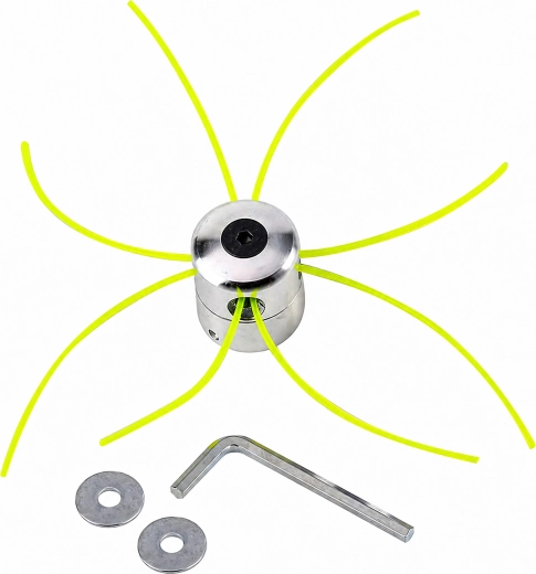 Aluminum string trimmer head for a petrol brushcutter and trimmer, set with replacement line