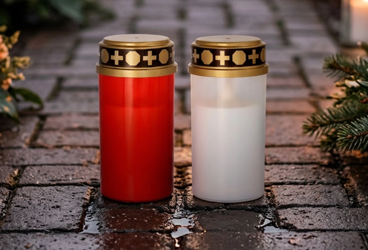 LED grave candle 6 × 10 cm with flame effect – assorted colors