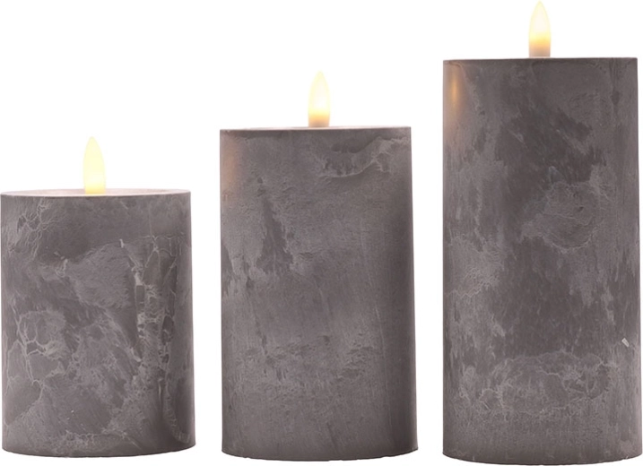 Solight set LED-kaarsen met timer in grijs marmerdecor 10/12,5/15 cm
