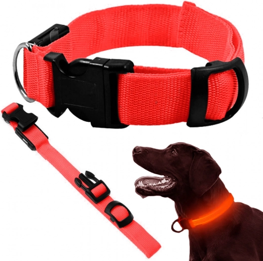 LED-Leuchthalsband für Hunde und Katzen, verstellbar 36–59 cm, rot