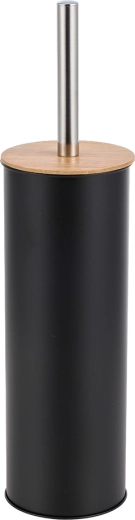 WC brush with stand in a metal case with a bamboo lid, black