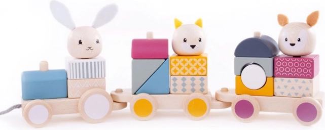 bigjigs baby wooden pull-along train with animals from fsc wood