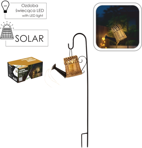 Lampe de jardin solaire arrosoir en rotin, 33 LED, blanc chaud, 110 cm