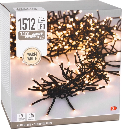 Weihnachtliche LED-Lichterkette 11 m, 1512 warmweiße LEDs, IP44 mit Timer