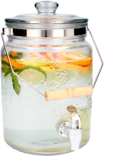 Gedecoreerde glazen drankdispenser 5 l met glazen deksel en kraantje