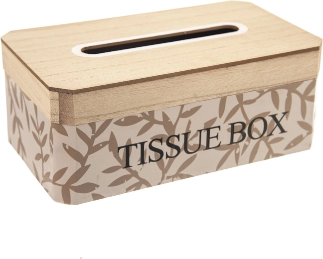 Decorative wooden tissue box cover with leaf motif 24 × 14 × 10 cm