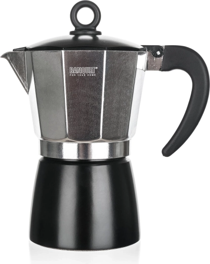 NOIRA Coffee Maker 3 cups – aluminum moka pot, black