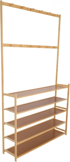 Meuble à chaussures en bambou avec 5 étagères et portemanteau supérieur, 100 cm