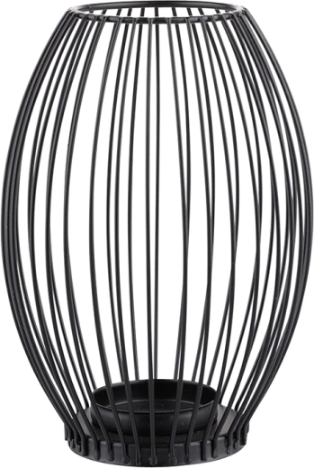 Black metal mullioned candle holder 23 cm