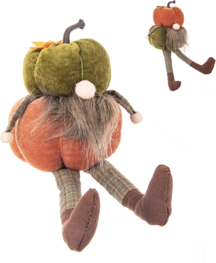 Decoration: Gnome with pumpkin made of polyresin, sitting 11 × 11 × 13 cm (2 variants)