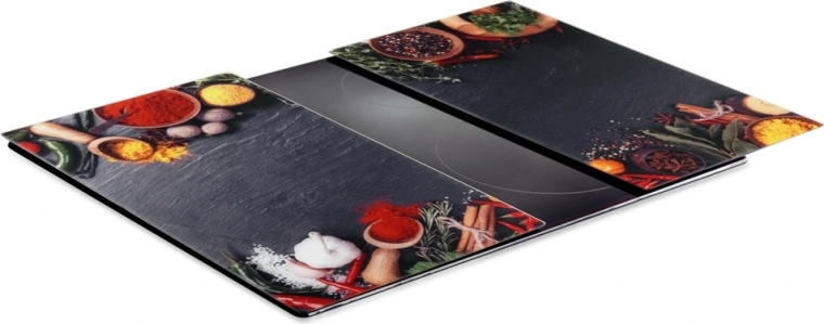 Vilde Glass Cutting Boards and Hob Cover with Spice Motif 60 × 52 cm, 2 pcs