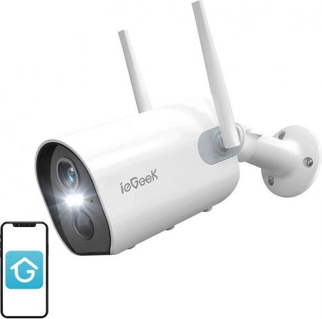 Caméra Wi‑Fi extérieure sans fil ieGeek ZS‑GX2S blanche 2K, batterie 5200 mAh