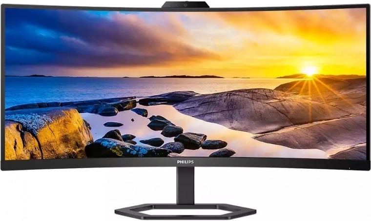 Philips 34" gebogen VA‑monitor met USB‑C, QHD, webcam en speakers