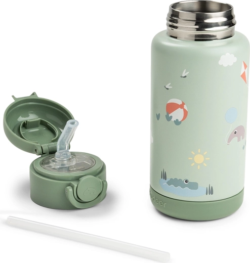 Done by Deer bouteille isotherme avec paille Playground verte 340 ml