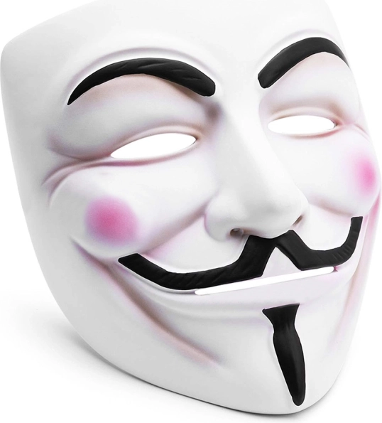Guy Fawkes-masker ANONYMOUS V FOR VENDETTA, wit